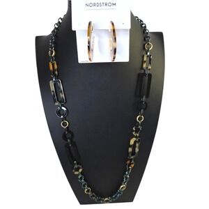 Nordstrom Tortoise Resin‎ Hoop Earrings & Chicos's Chunky Link Necklace Set